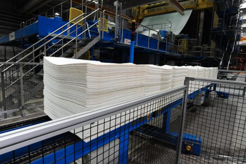 Pulp sheets ready to be packaged into bales at Mercer Stendal, Arneburg, Germany