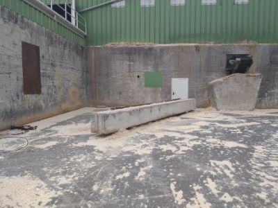 Mercer Timber Products site in Friesau with a new concrete barrier to protect an exit doorway from reversing equipment